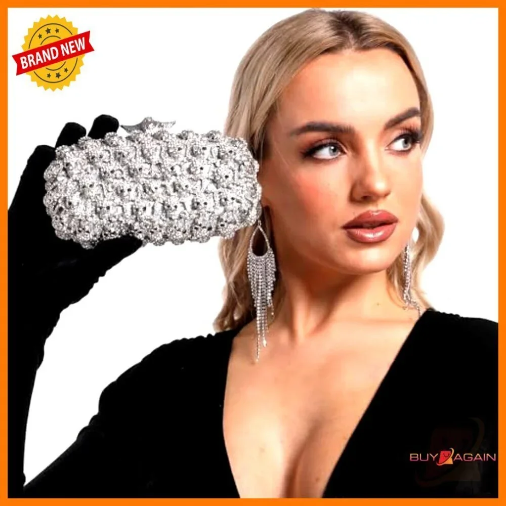 Mini Skull Rhinestone Clutch Evening Bag with Detachable Chain Straps